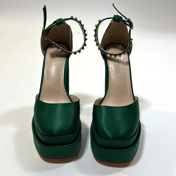 Azalea Wang Penelope Green Satin Studded Mega Platform Heels - Size 8.5 - Picture 2 of 8